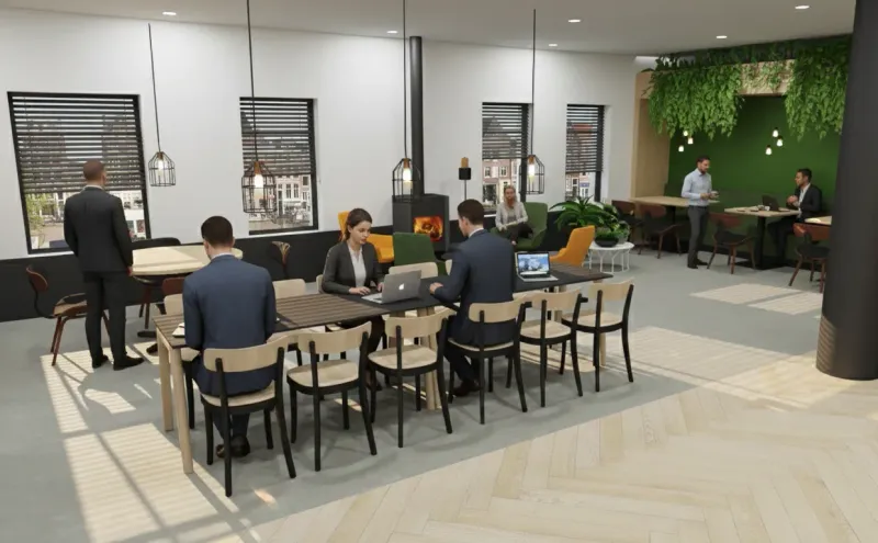 Bedrijfs-restaurant Green Office - Een modern bedrijfsrestaurant met een karakteristieke groene plantenwand als eye...